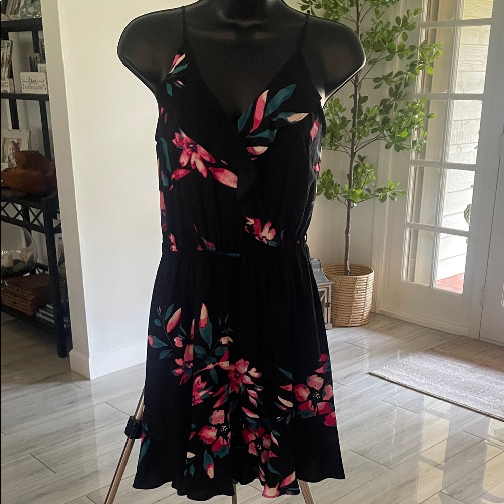 Express Black and Pink Floral Mini Dress